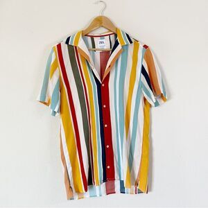 ZARA Blouse Colorful Stripe Orange Blue Red White Womens Small